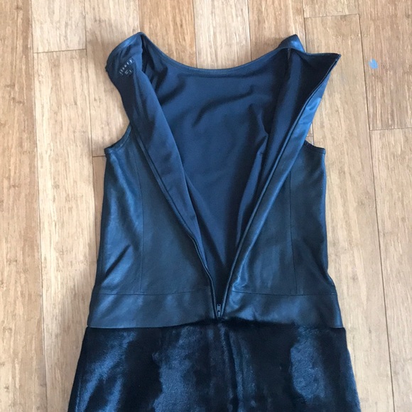 Theory Leather & Fur Black Mod Dress Size 2 - Picture 7 of 8